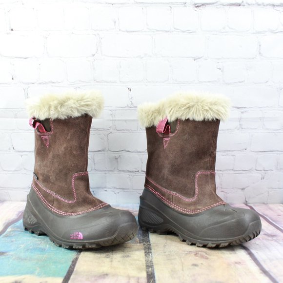 The North Face Girls Heat Seeker Brown Leather Faux Fur Winter Snow Boots Size 4 - Picture 3 of 9